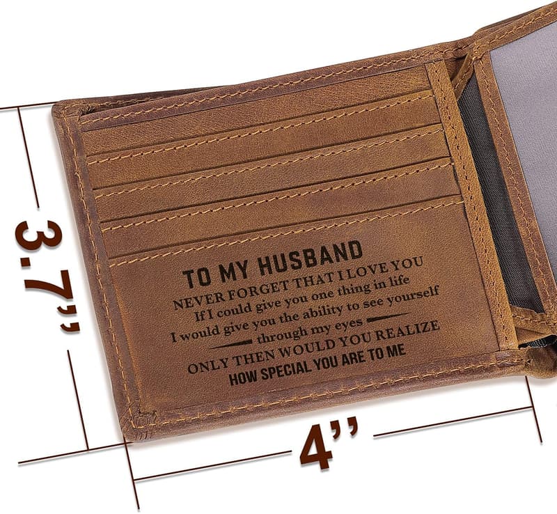 Personalized Engraved Leather Wallet for Him - Anniversary Gift