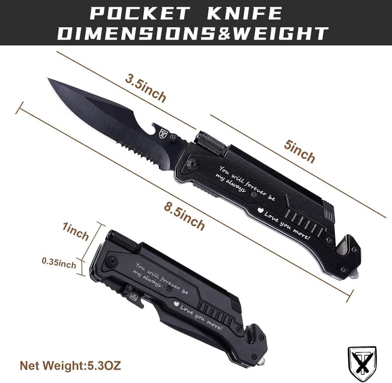 Engraved Pocket Knife Gift for Him - 7-in-1 Multitool
