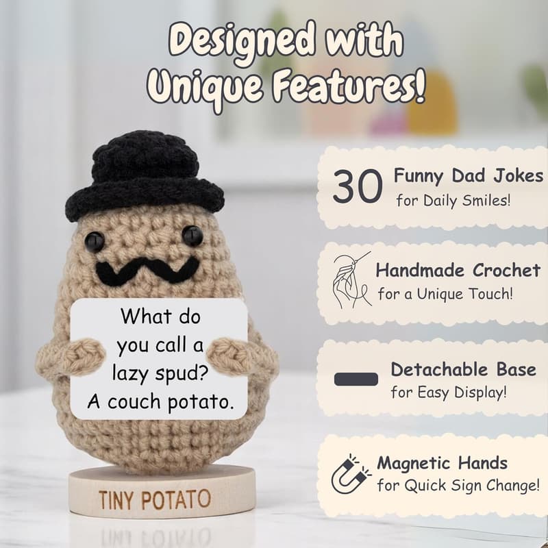 Funny Potato Crochet Doll with 30 Dad Jokes - Father's Day Gift
