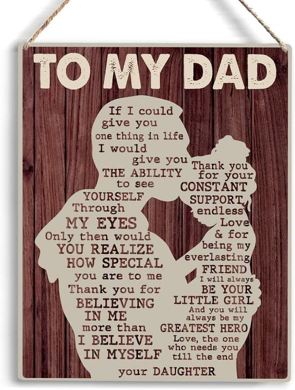 Father's Day Wooden Sign - Best Dad Wall Art Decor 8x10 Inches
