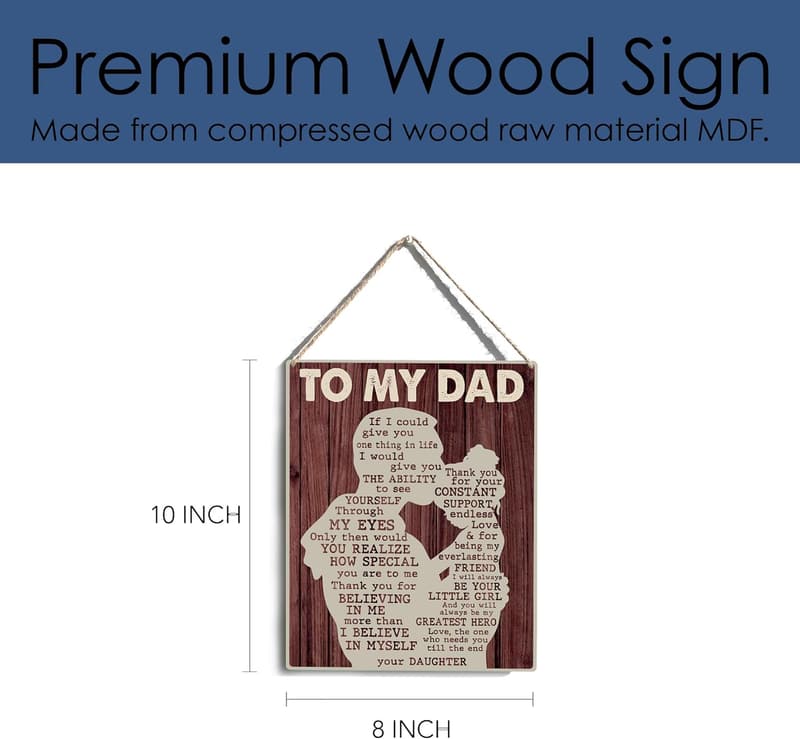 Father's Day Wooden Sign - Best Dad Wall Art Decor 8x10 Inches