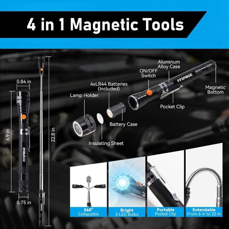 Father's Day Magnet Pickup Tool with Flashlight & 6-in-1 Pen
