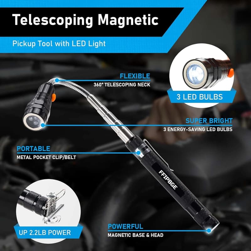 Father's Day Magnet Pickup Tool with Flashlight & 6-in-1 Pen