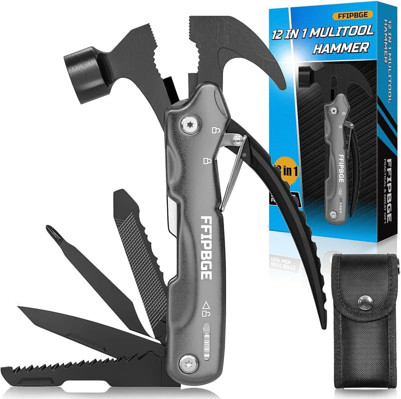 12-in-1 Hammer Multitool for Dad - Durable with Sheath