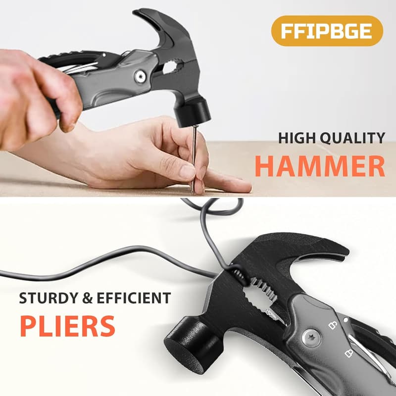 12-in-1 Hammer Multitool for Dad - Durable with Sheath