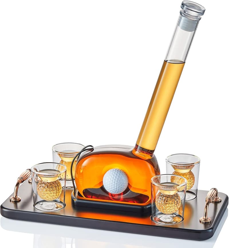 Golf Decanter Set with 4 Shot Glasses - Unique Gift for Golf Lovers