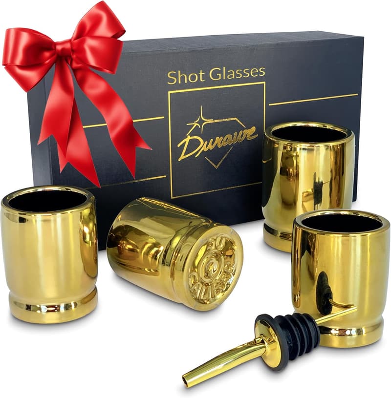 50 Caliber Shot Glass Set - Ceramic Bullet Casings, 4 Pieces