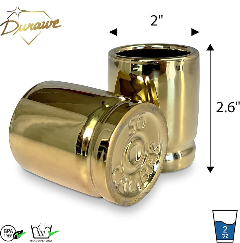 50 Caliber Shot Glass Set - Ceramic Bullet Casings, 4 Pieces