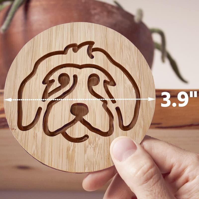 Engraved Dog Coaster Set with Holder - 6 Non-Stick Bamboo Coasters