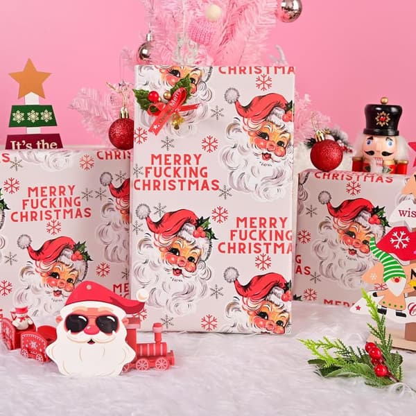 Funny Christmas Wrapping Paper - Vintage Santa Design (6 Sheets)