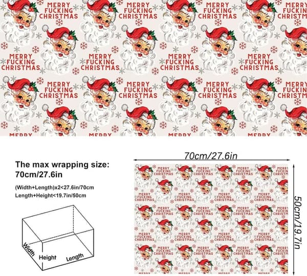Funny Christmas Wrapping Paper - Vintage Santa Design (6 Sheets)