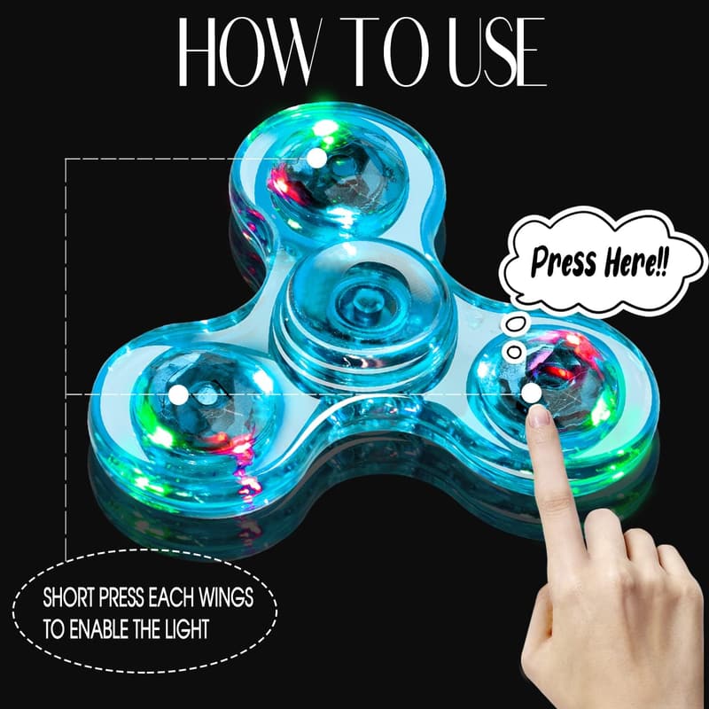 LED Light Fidget Spinners, 3-Pack - Stress Relief Toy for Kids