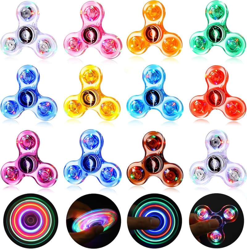 LED Light-Up Fidget Spinners - 12 Pack Kids Party Favors