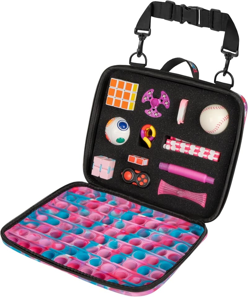 Travel Fidget Toy Case Set for Kids – 12 Sensory Toys, Pink