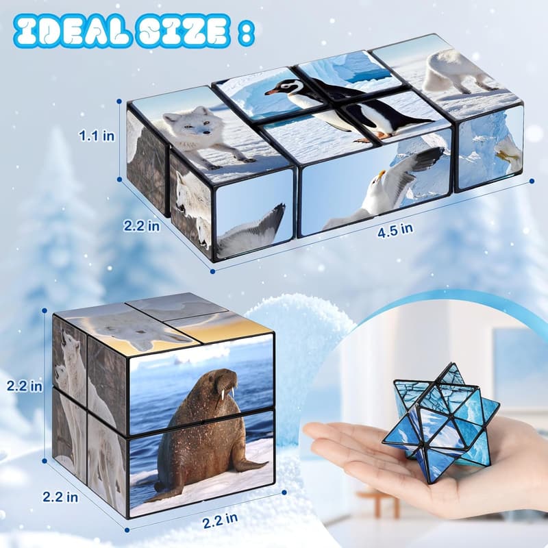 Infinity Cube Fidget Toy Set with Arctic Animals for Ages 8-12