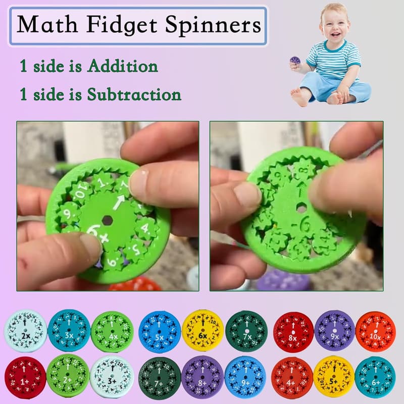 Math Facts Fidget Spinners - Multiplication Game for All Ages (18 Pcs)