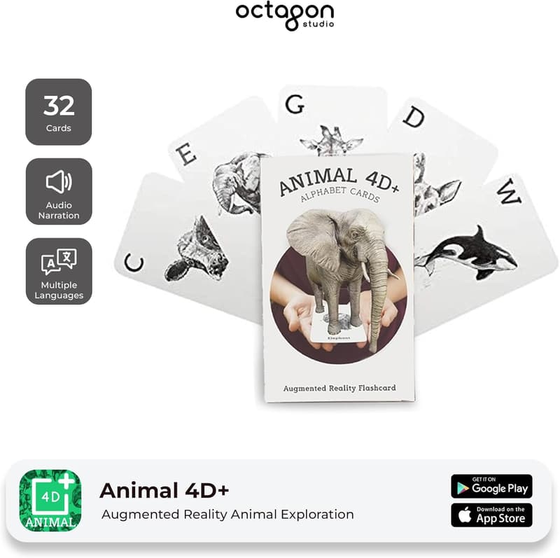Interactive 4D Animal Alphabet Cards for Kids - Ages 3+