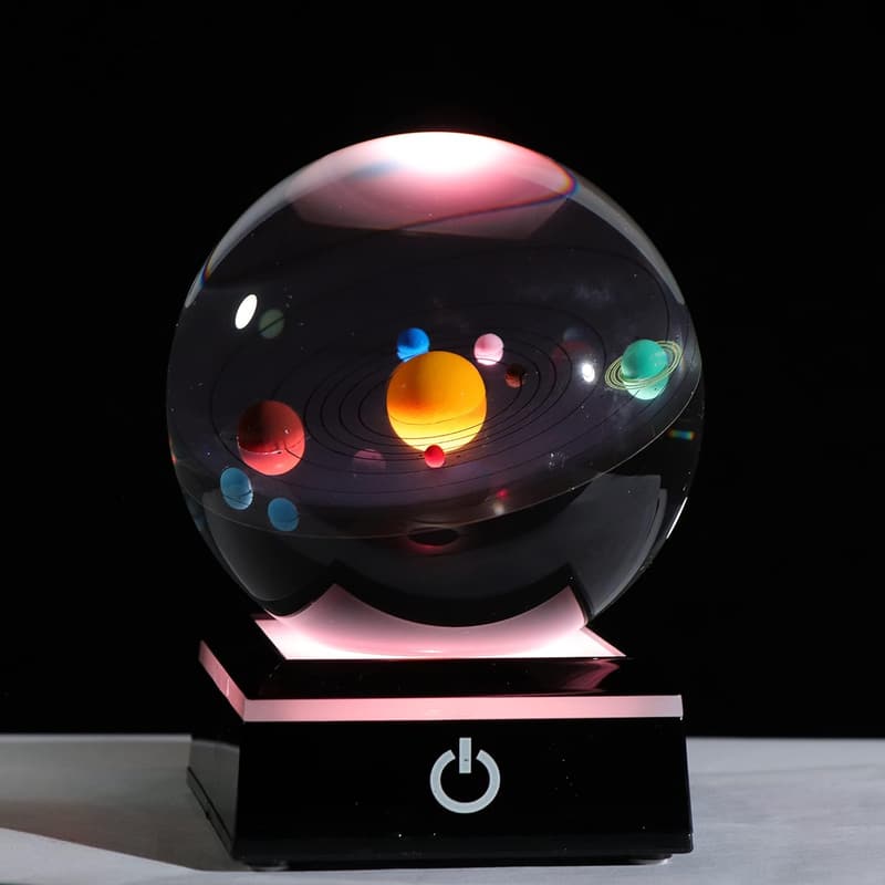 80mm 3D Solar System Crystal Ball - Unique Astronomy Gift for Men