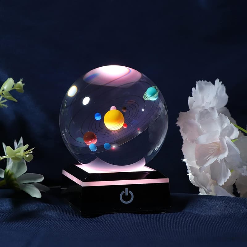 80mm 3D Solar System Crystal Ball - Unique Astronomy Gift for Men