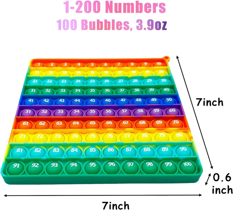 200-Numbered Square Pop It Fidget Toy - Montessori Gift for Kids