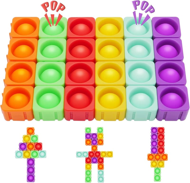 Rainbow Silicone Pop Blocks Fidget Toy for Sensory Play
