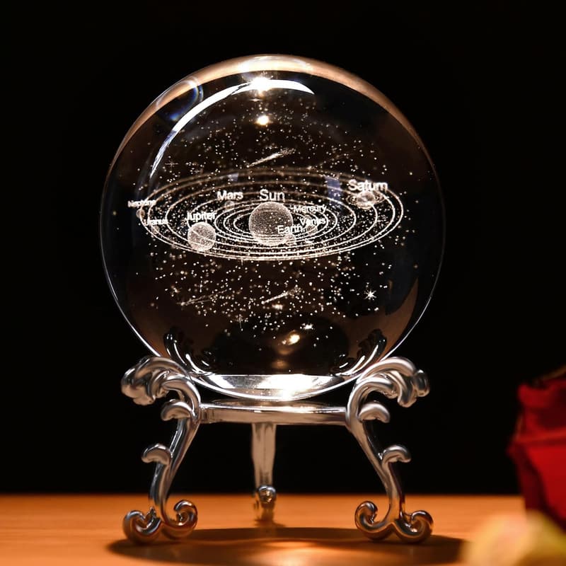 3D Solar System Crystal Ball with Stand - Home Decor for Astronomy Lovers