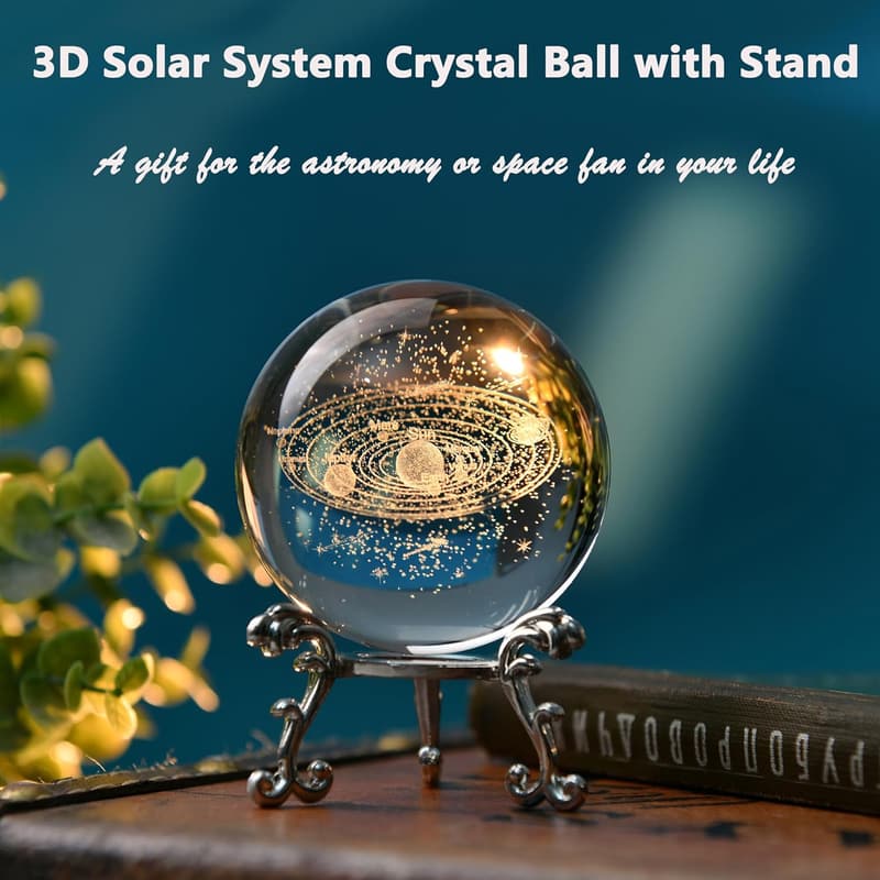 3D Solar System Crystal Ball with Stand - Home Decor for Astronomy Lovers