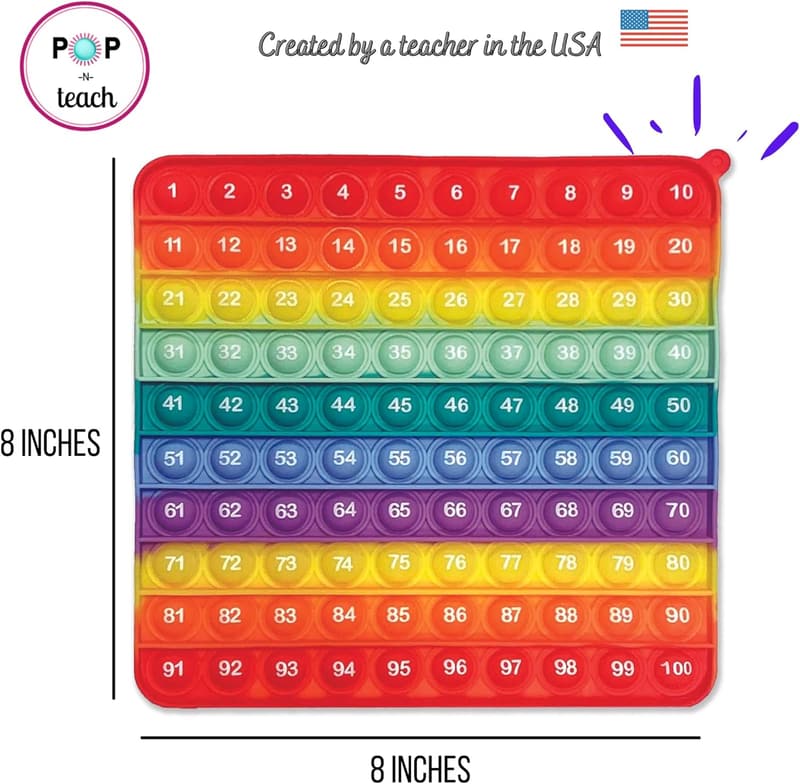 Rainbow Pop It Fidget Toy - 100-Number Counting Game for Kids
