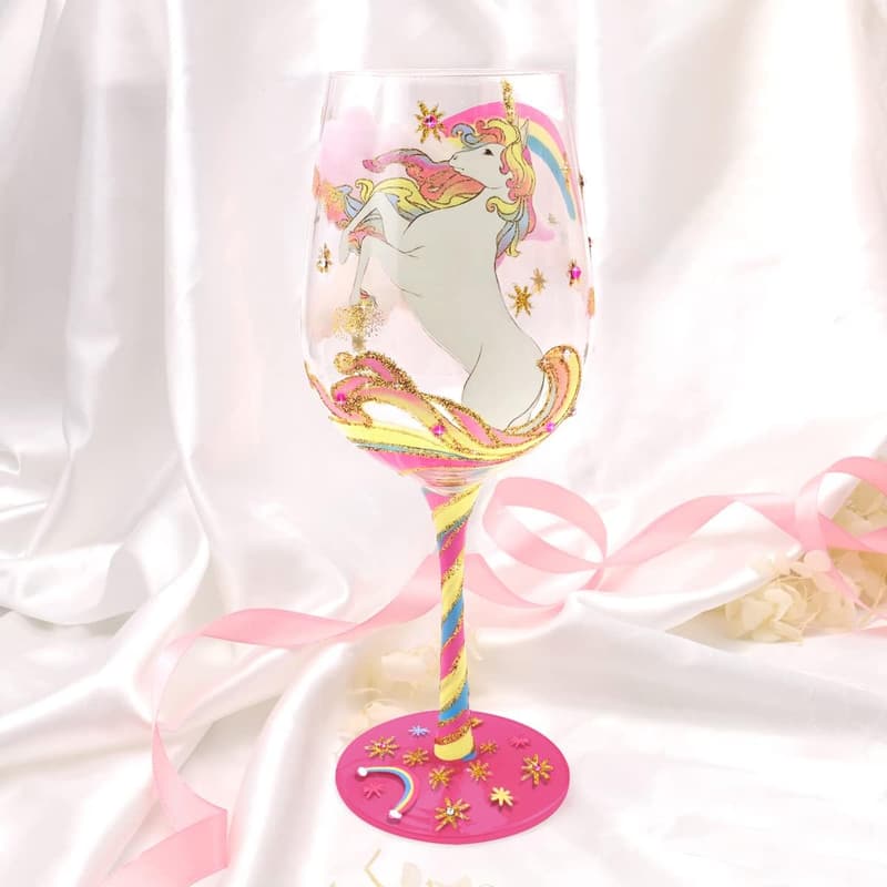 Unicorn Hand-Painted Wine Glass for Women - Gift for Birthdays