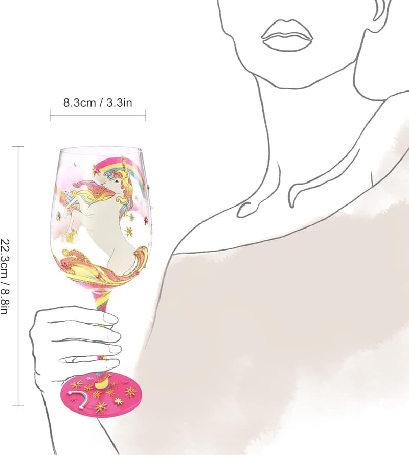 Unicorn Hand-Painted Wine Glass for Women - Gift for Birthdays