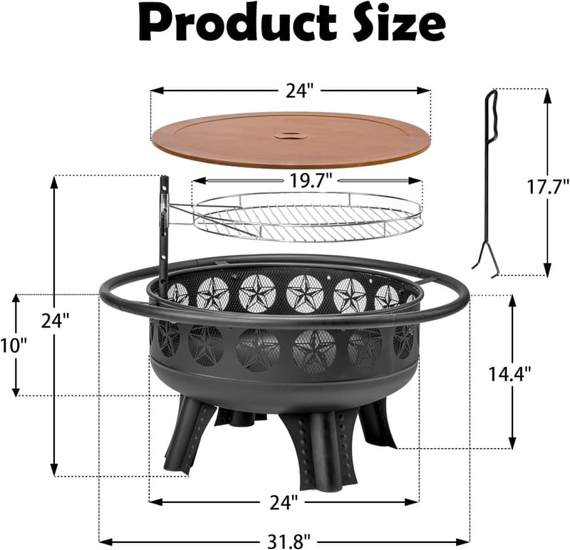 32-Inch 3-in-1 Fire Pit with Grill and Metal Lid for Outdoor Use