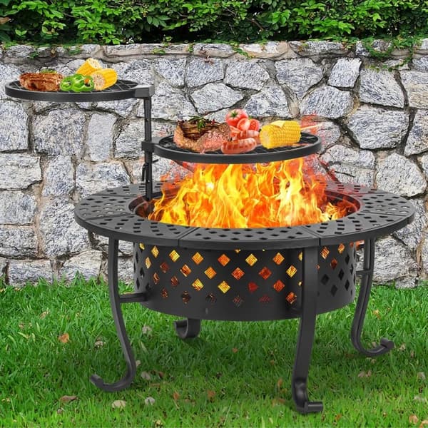 36-Inch Wood Burning Fire Pit with BBQ Grills & Lid
