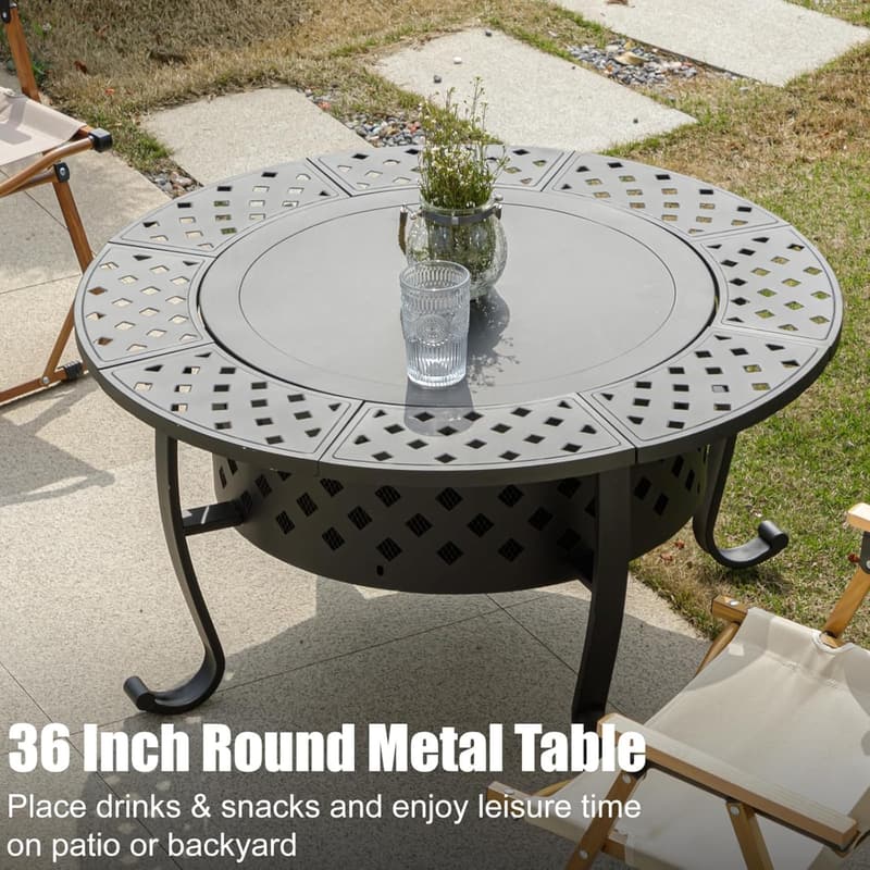 36-Inch Wood Burning Fire Pit with BBQ Grills & Lid