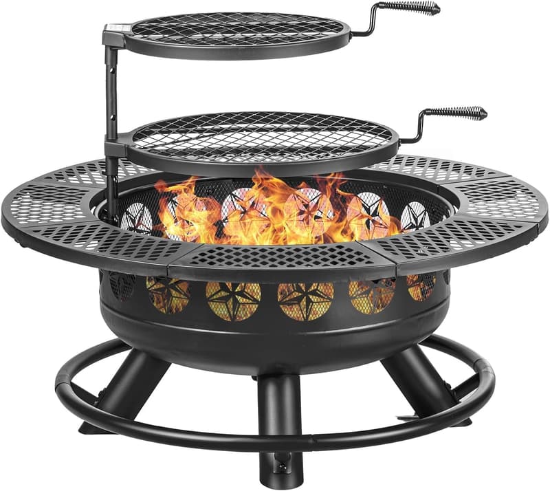 36-Inch Outdoor Fire Pit with Cooking Grills and Lid