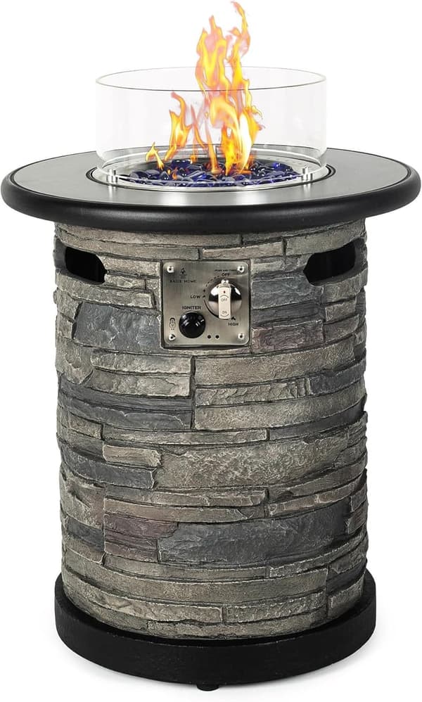 Round Outdoor Gas Fire Pit Table with Porcelain Tile Top - 40,000 BTU