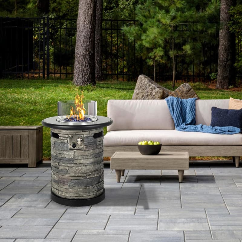 Round Outdoor Gas Fire Pit Table with Porcelain Tile Top - 40,000 BTU