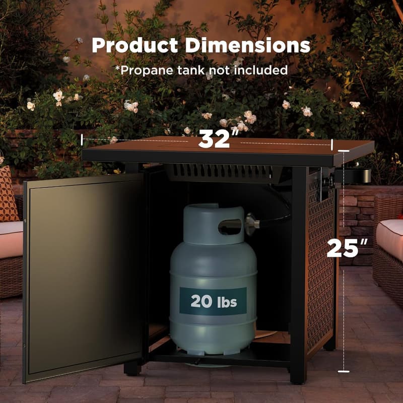 32-Inch Propane Fire Pit Table - 50,000 BTU Steel for Outdoors