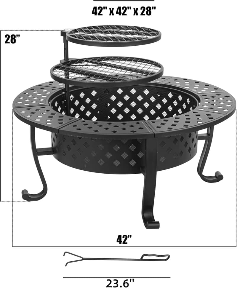 42 Inch Outdoor Fire Pit with BBQ Grills and Lid