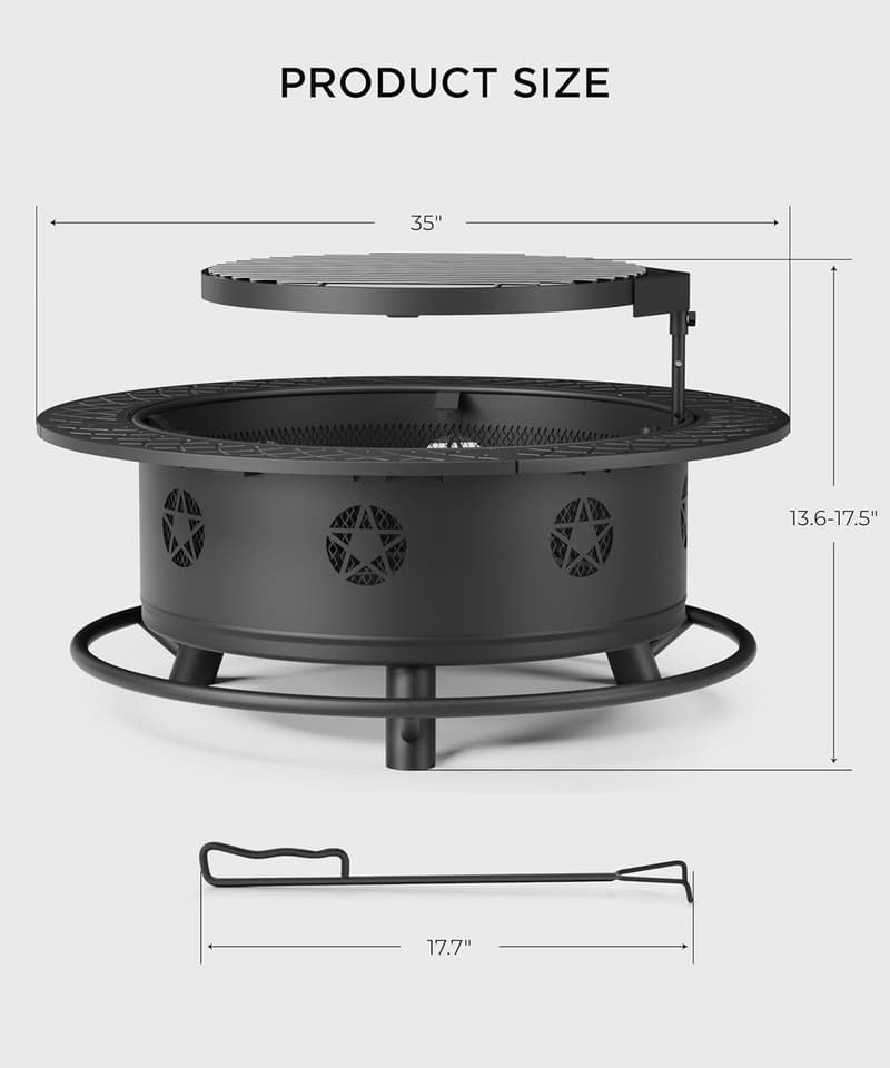 Outdoor 35-Inch Fire Pit with BBQ Grill & Lid