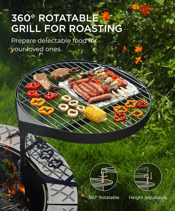 Outdoor 35-Inch Fire Pit with BBQ Grill & Lid