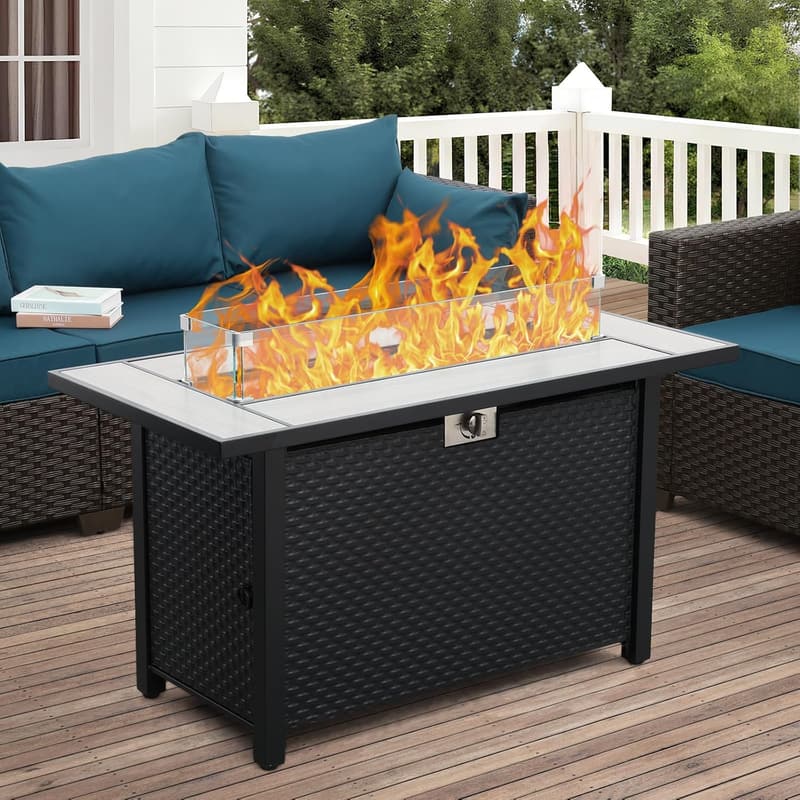 Outdoor 45-Inch Gas Fire Pit Table with Glass Wind Guard
