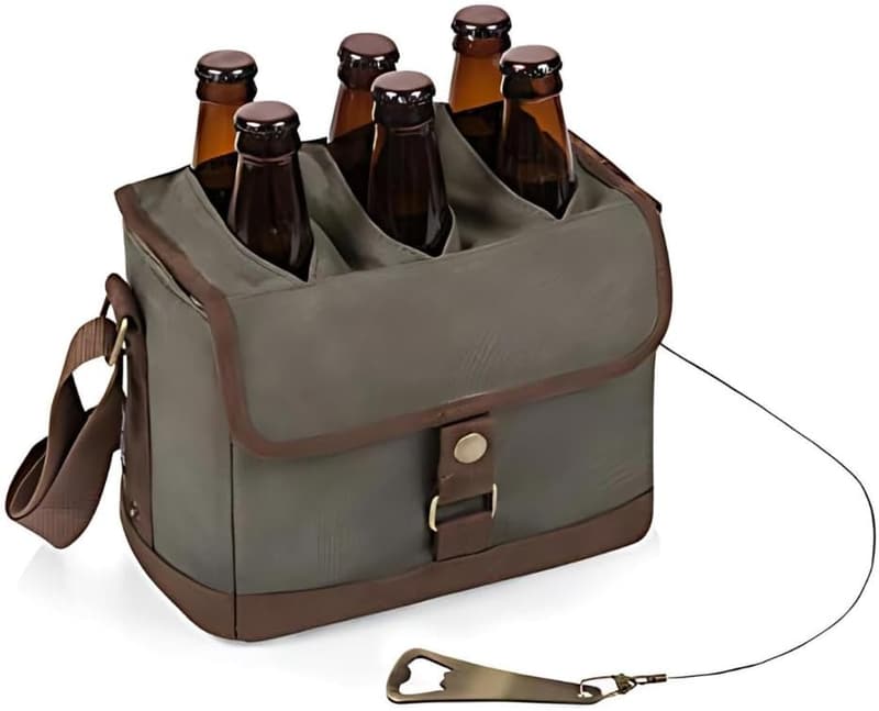 Men's Picnic Beer Caddy Cooler with Bottle Opener, Khaki Green