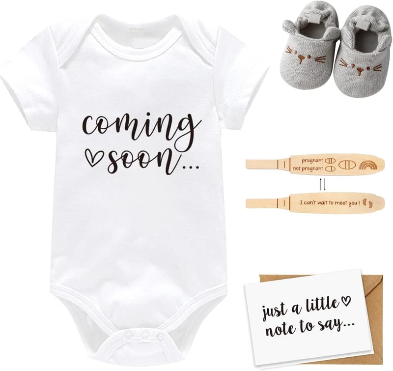 Baby Announcement Gift Box - Wooden Box with Onesie & Slippers