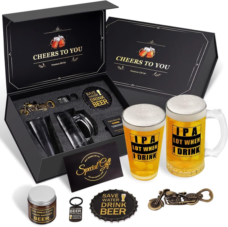 Beer Gift Basket for Men - Includes Glass, Opener & More