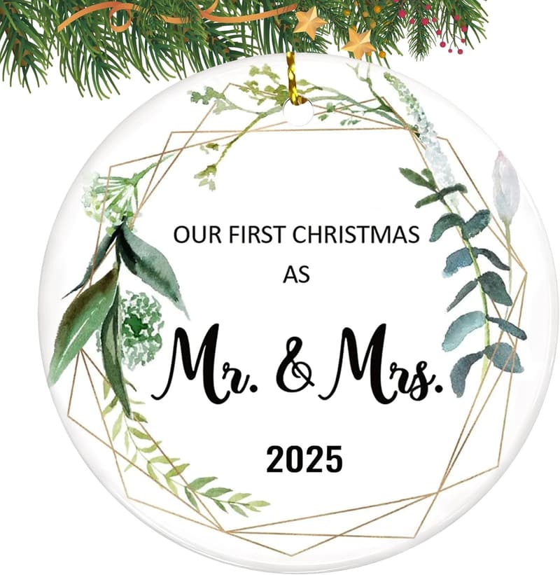 2025 First Christmas Ornament for Newlyweds, Ceramic Keepsake