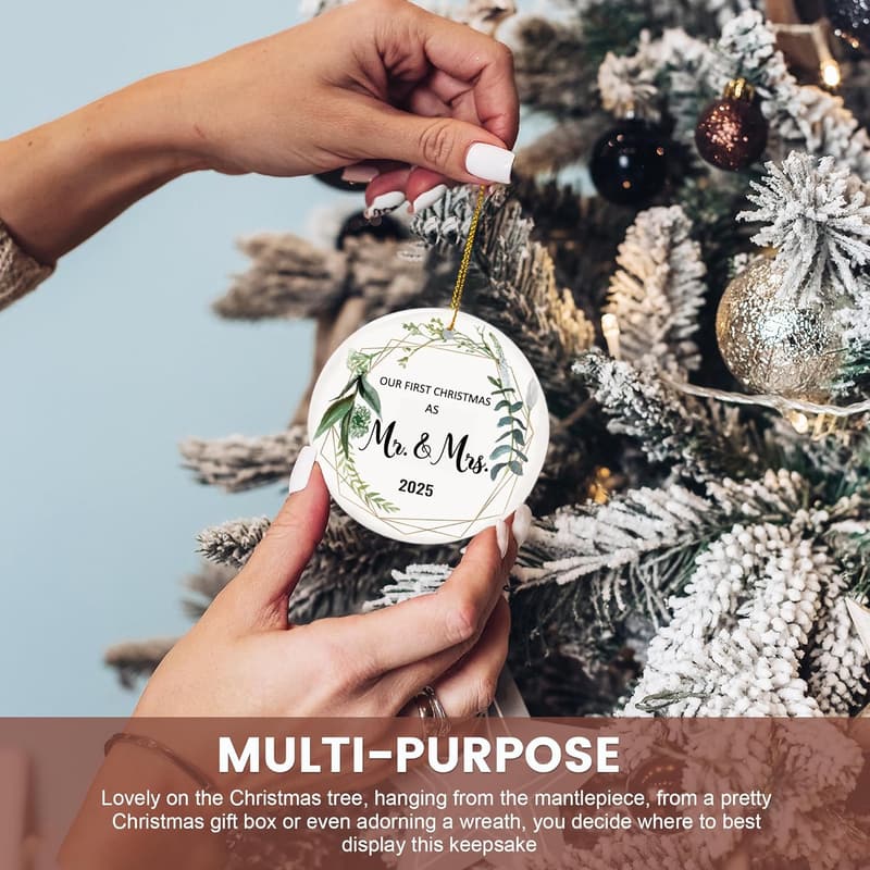 2025 First Christmas Ornament for Newlyweds, Ceramic Keepsake