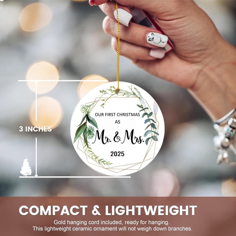 2025 First Christmas Ornament for Newlyweds, Ceramic Keepsake