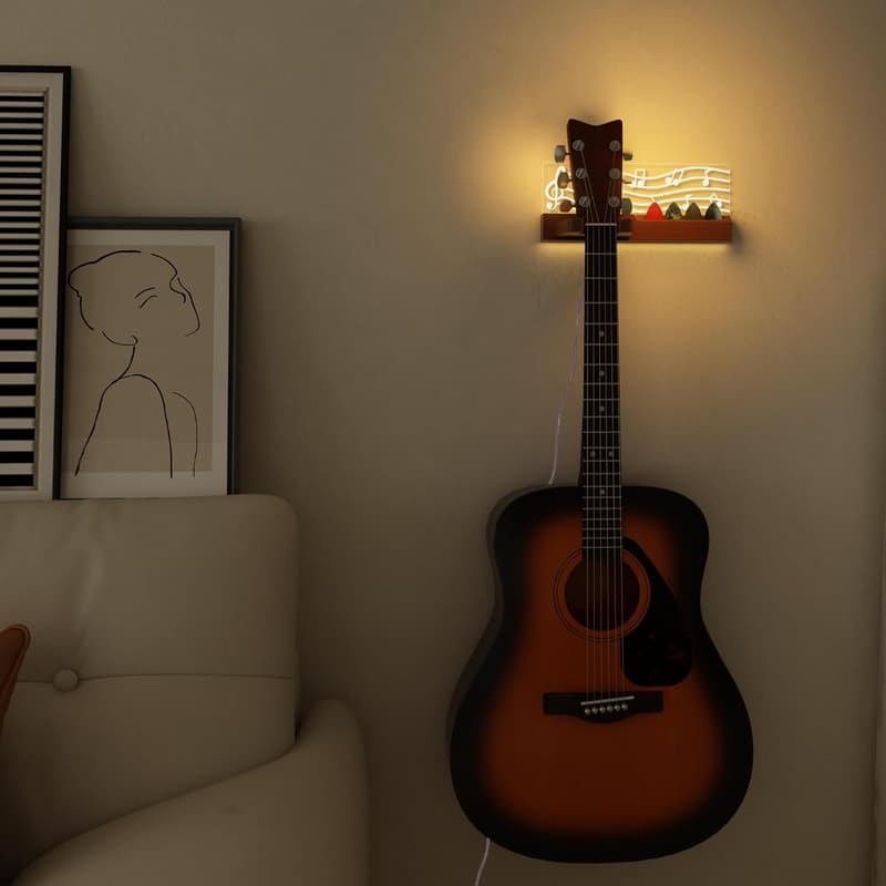 LED Guitar Wall Mount Stand - Solid Wood & USB-Powered Accessory
