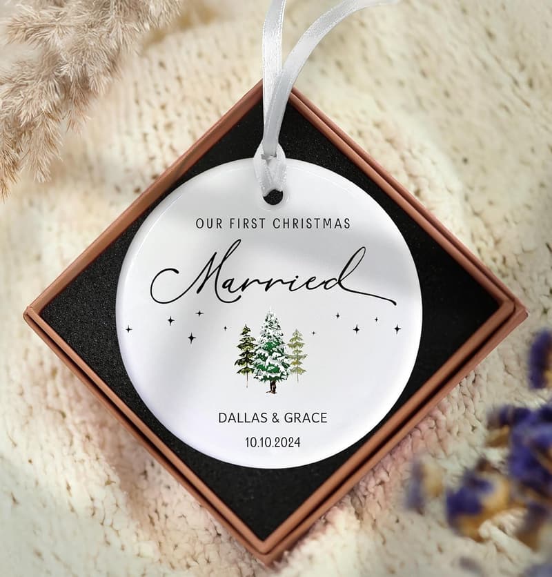 First Christmas Married Ornament 2025, Personalized Gift for Couples