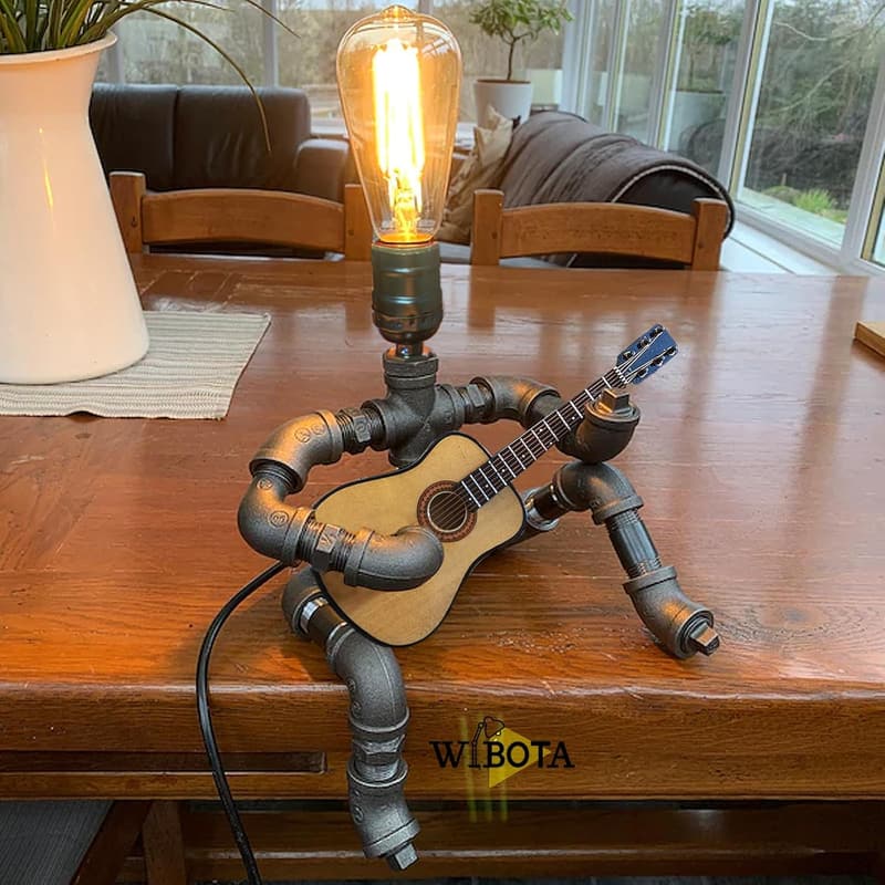 Guitar Table Lamp - Steampunk Industrial Decor for Music Lovers